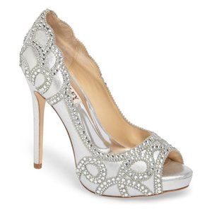 Badgley Mischka Karma Ii Embellished Shimmer-suede Pump Platforms